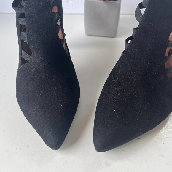 Brenda Zara Suede Stiletto Heel Womens Shoes Size 8/38.5 Black Elastic Straps - Picture 3 of 13